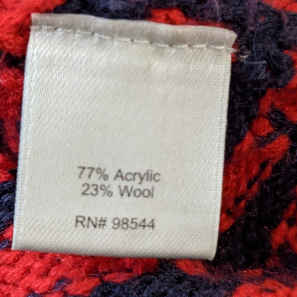 Beth Bowley Cardigan Sweater Red Blue Wool Cowl Neck Check Size Small - Picture 10 of 15